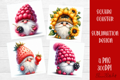 Cute berry gnome square coaster Sublimation PNG Product Image 1