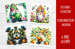 Cute berry gnome square coaster Sublimation PNG Product Image 1