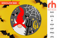gnome devil svg, spooky hanger svg, halloween door sign svg, welcome sign svg, fall door sign svg, round hanging sign svg, laser cut file, layered sign svg, glowforge cut file, cricut cut file, porch sign svg, front sign svg, outside sign svg