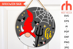 gnome devil svg, spooky hanger svg, halloween door sign svg, welcome sign svg, fall door sign svg, round hanging sign svg, laser cut file, layered sign svg, glowforge cut file, cricut cut file, porch sign svg, front sign svg, outside sign svg