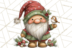 Christmas Gnomes Clipart, Festive Watercolor Art PNG Product Image 3