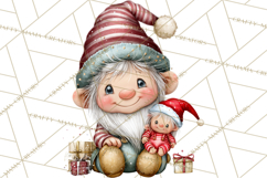 Christmas Gnomes Clipart, Festive Watercolor Art PNG Product Image 4