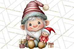 Christmas Gnomes Clipart, Festive Watercolor Art PNG Product Image 4