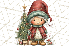 Christmas Gnomes Clipart, Festive Watercolor Art PNG Product Image 3