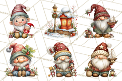 Christmas Gnomes Clipart, Festive Watercolor Art PNG Product Image 7