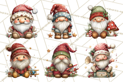 Christmas Gnomes Clipart, Festive Watercolor Art PNG Product Image 8