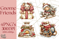 Christmas Gnomes Clipart, Festive Watercolor Art PNG Product Image 1