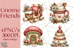 Christmas Gnomes Clipart, Festive Watercolor Art PNG Product Image 1