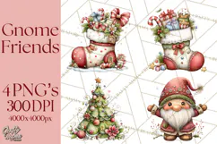Christmas Gnomes Clipart, Festive Watercolor Art PNG Product Image 1