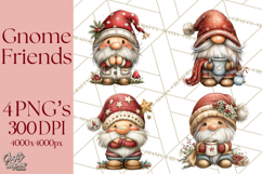 Christmas Gnomes Clipart, Festive Watercolor Art PNG Product Image 1