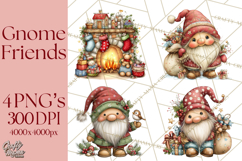 Christmas Gnomes Clipart, Festive Watercolor Art PNG Product Image 1