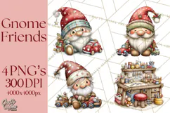 Christmas Gnomes Clipart, Festive Watercolor Art PNG Product Image 1