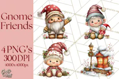 Christmas Gnomes Clipart, Festive Watercolor Art PNG Product Image 1