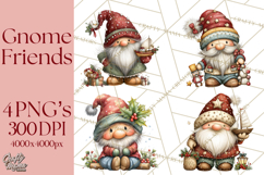 Christmas Gnomes Clipart, Festive Watercolor Art PNG Product Image 1