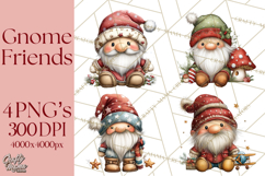 Christmas Gnomes Clipart, Festive Watercolor Art PNG Product Image 1