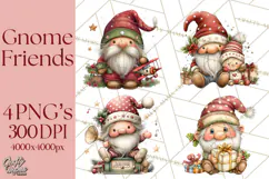 Christmas Gnomes Clipart, Festive Watercolor Art PNG Product Image 1
