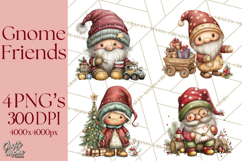 Christmas Gnomes Clipart, Festive Watercolor Art PNG Product Image 1