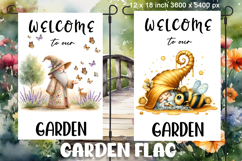 Garden greeting flag, sublimation of a gnome, summer flowers Product Image 1