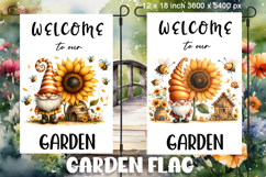 Garden flag welcome, Summer sunflowers gnome sublimation Product Image 1
