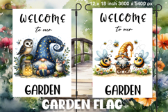 Garden greeting flag, sublimation of a gnome, summer flowers Product Image 1