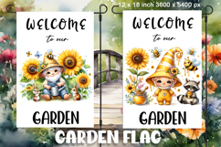 Garden flag welcome, Summer sunflowers gnome sublimation Product Image 1