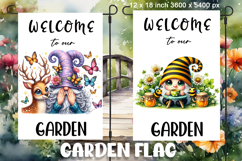 Garden greeting flag, sublimation of a gnome, summer flowers Product Image 1