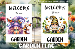 Garden greeting flag, sublimation of a gnome, summer flowers Product Image 1