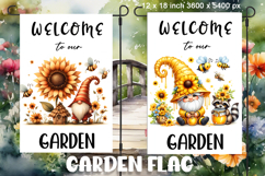 Garden flag welcome, Summer sunflowers gnome sublimation Product Image 1