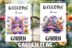 Garden greeting flag, sublimation of a gnome, summer flowers Product Image 1