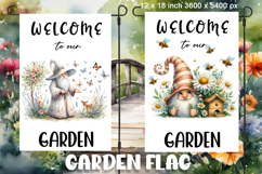 Garden flag welcome, Summer daisies gnome sublimation Product Image 1