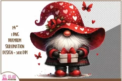 Valentine Gnome png, Watercolor gnome with gift box png Product Image 1