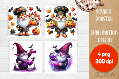 Halloween Sublimation Coaster Design, Halloween Gnome PNG Product Image 1