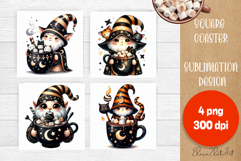 Halloween Sublimation Coaster Design, Halloween Gnome PNG Product Image 1