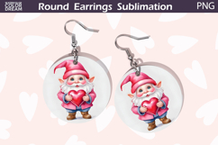 Gnome Heart Round Earrings | Valentine Earrings Sublimation Product Image 1