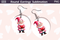 Gnome Heart Round Earrings | Valentine Earrings Sublimation Product Image 1