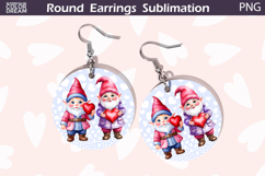 Gnome Heart Round Earrings | Valentine Earrings Sublimation Product Image 1