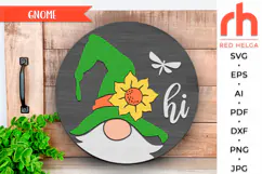 gnome hi svg, gnome sunflower svg, peeking gnome svg, gnome pattern svg, welcome hanger svg, summer circle dxf, round hanging sign svg, laser cut file, layered sign svg, garden door sign svg, glowforge cut file, cricut cut file, seasonal door svg