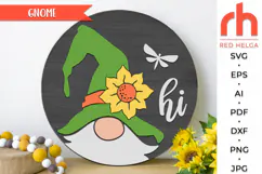 gnome hi svg, gnome sunflower svg, peeking gnome svg, gnome pattern svg, welcome hanger svg, summer circle dxf, round hanging sign svg, laser cut file, layered sign svg, garden door sign svg, glowforge cut file, cricut cut file, seasonal door svg