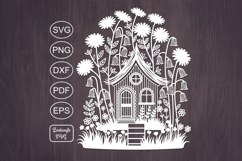 Gnome House papercut autumn paper cutting template laser cut Product Image 1