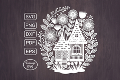 Gnome House papercut autumn paper cutting template laser cut Product Image 1