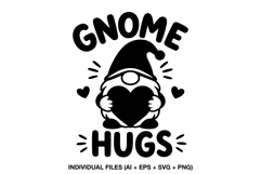 Gnome Hugs SVG design featuring a cute gnome holding a heart for Valentine crafts.