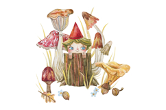 Cute Watercolor Forest Gnome Peeking Behind Mushroom Product Image 2