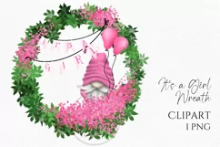 Gnome It's a Girl Wreath Clipart Png