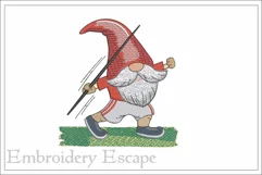 Sports gnome embroidery design, javelin throw gnome Product Image 1