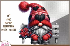 Valentine Gnome png with roses, Valentine gnome in knit hat Product Image 1