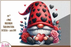 Valentine Gnome png with roses, Watercolor Valentine gnome Product Image 1