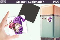 Purple Spring Gnome Magnet | Floral Sublimation PNG Product Image 1