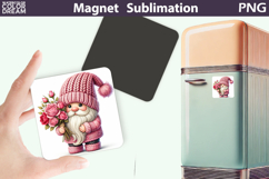 Red Spring Gnome Magnet | Floral Sublimation PNG Product Image 1