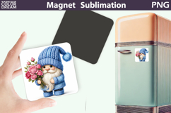 Blue Spring Gnome Magnet | Floral Sublimation PNG Product Image 1
