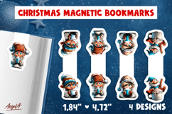 Christmas magnetic bookmarks gnome, girl with hot cocoa mug Product Image 1